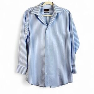 Alâra Fine Egyptian Cotton Men's Striped Dress Shirt Size‎ 16 Light Blue